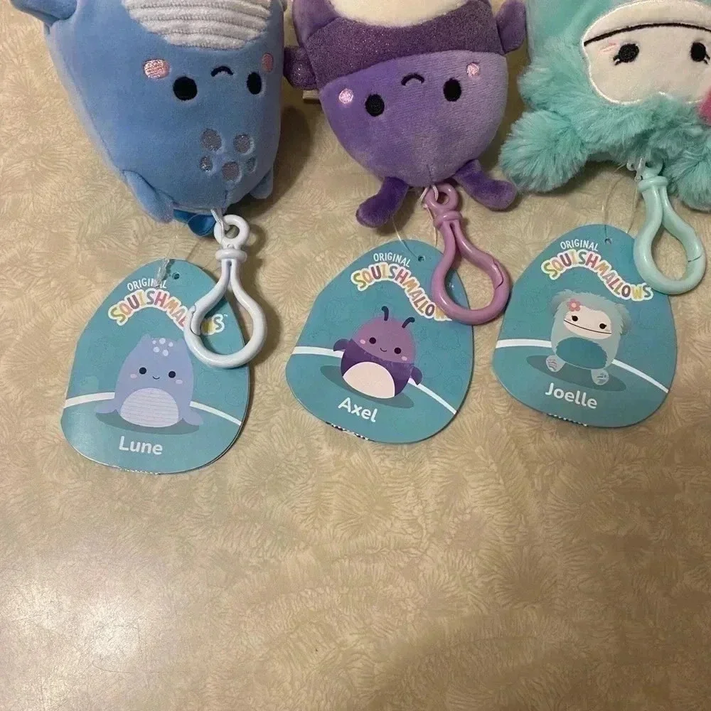 NWT‎ - Squishmallow Bundle of 3 Backpack Clip Charms Joelle, Axel & Lune 3